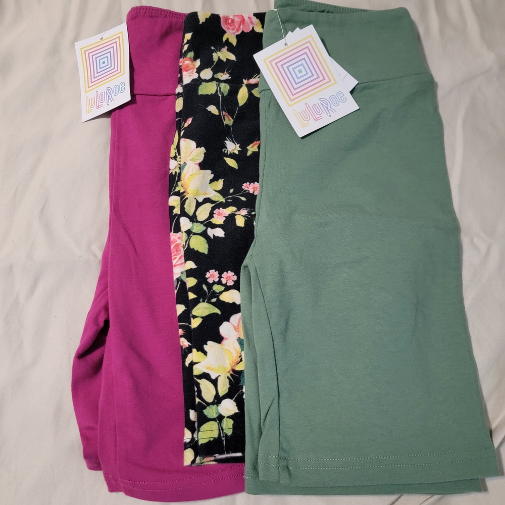 LuLaRoe Biker Shorts Set- Green, Pink, and Floral